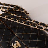 Rare Chanel 17B Black Calfskin Wild Stitch Double Flap