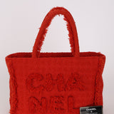 Chanel Medium Giant Logo Shopping Tote Red Tweed 2019 GHW