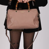 Gucci Taupe Calfskin Bamboo Shopper Medium Boston Bag