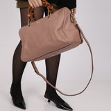 Gucci Taupe Calfskin Bamboo Shopper Medium Boston Bag
