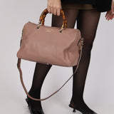 Gucci Taupe Calfskin Bamboo Shopper Medium Boston Bag