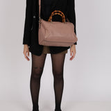 Gucci Taupe Calfskin Bamboo Shopper Medium Boston Bag