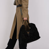 Gucci Black Brocade Suede and Leather Soft Stirrup Hobo