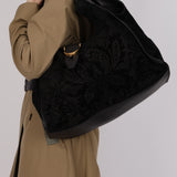 Gucci Black Brocade Suede and Leather Soft Stirrup Hobo