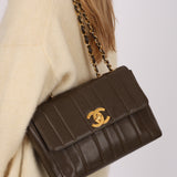 Chanel 1994 Chocolate Caviar Vertical Quilt Jumbo Single Flap 24K GP