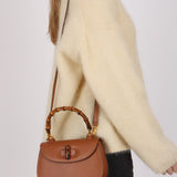 Gucci Cognac Leather 1947 Bamboo Turnlock Small Top Handle