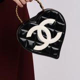 Ultra-Rare Chanel 1995 Black Patent Heart Top Handle Bag
