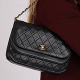 Chanel 1988 Black Lambskin Classic Moon Double Flap 24K GP