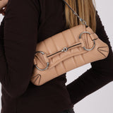 Gucci Nude Calfskin Small Horsebit Chain Shoulder Bag