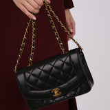Chanel 1996 Black Lambskin Small Diana Flap 24K GP