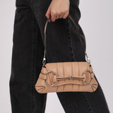 Gucci Nude Calfskin Small Horsebit Chain Shoulder Bag