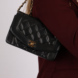 Chanel 1996 Black Lambskin Small Diana Flap 24K GP