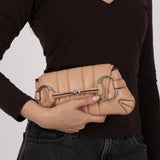 Gucci Nude Calfskin Small Horsebit Chain Shoulder Bag