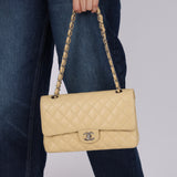 Chanel 2007 Light Beige Quilted Caviar Medium Double Flap SHW