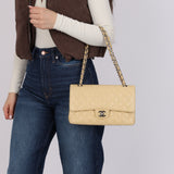 Chanel 2007 Light Beige Quilted Caviar Medium Double Flap SHW