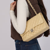 Chanel 2007 Light Beige Quilted Caviar Medium Double Flap SHW