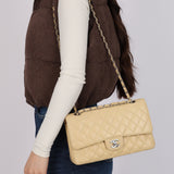 Chanel 2007 Light Beige Quilted Caviar Medium Double Flap SHW