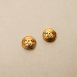 Chanel 1995 Mini Matte Interlocking CC Round Clip-On Earrings 24K GP