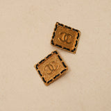 Chanel 1996 Gold CC Square Lambskin Chain Earrings