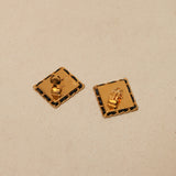 Chanel 1996 Gold CC Square Lambskin Chain Earrings