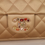 Chanel 2008 Gold Satin Precious Jewels East West Flap Bag