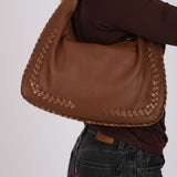 Rare Bottega Veneta Cognac Intrecciato Anaconda Trim Medium Hobo