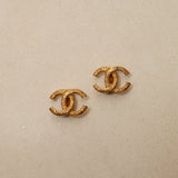 Vintage Chanel CC Ridged Clip-On Earrings 24K GP