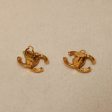 Vintage Chanel CC Ridged Clip-On Earrings 24K GP