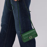 Fendi Green Leather Mini Baguette Crossbody Bag