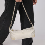 Limited Edition Chanel 2004 Creme Jacquard Paris-Ginza Medium Olsen Shoulder Bag