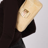 Rare Fendi Beige Goatskin Rose Quartz Double Flap Baguette