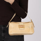 Rare Fendi Beige Goatskin Rose Quartz Double Flap Baguette