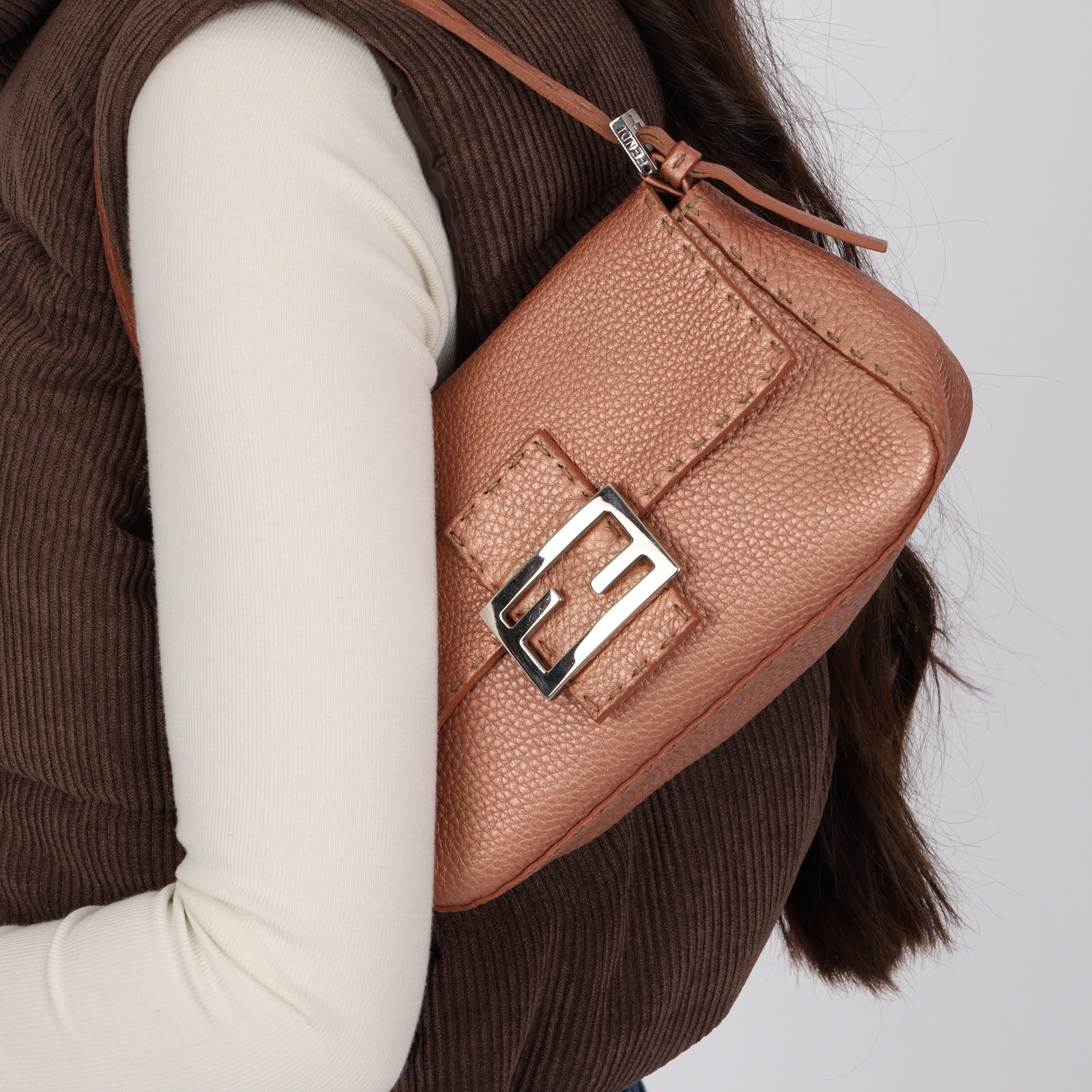 Fendi Metallic Rose Gold Selleria Mini Mamma