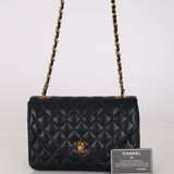 Chanel 1991 Navy Lambskin Curve Medium Flap Bag 24K GP