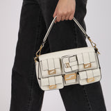 Fendi Blanc Leather Romano Multi Pocket Baguette