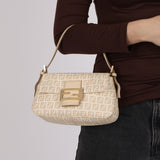 Fendi Cream Zucchino Coated Canvas Mini Mamma Baguette