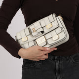 Fendi Blanc Leather Romano Multi Pocket Baguette