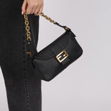 Fendi Charcoal Zucchino Coated Canvas Double Flap Baguette