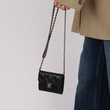 Chanel 2022 Caviar Quilted Flap Card Holder On Chain
