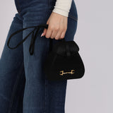 Gucci Black Satin Crystal Horsebit Minaudiere Backpack w Gucci Wallet