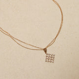18K Yellow Gold Diamond Checkered Square Pendant Necklace