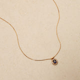 1990's 18K Yellow Gold Oval Cut Sapphire and Diamond Pendant Necklace