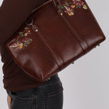 Christian Dior 2005 Brown Shell Cordovan Floral Embroidered Romantique Tote