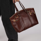 Christian Dior 2005 Brown Shell Cordovan Floral Embroidered Romantique Tote