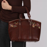 Christian Dior 2005 Brown Shell Cordovan Floral Embroidered Romantique Tote