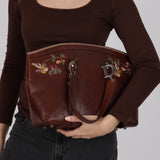 Christian Dior 2005 Brown Shell Cordovan Floral Embroidered Romantique Tote