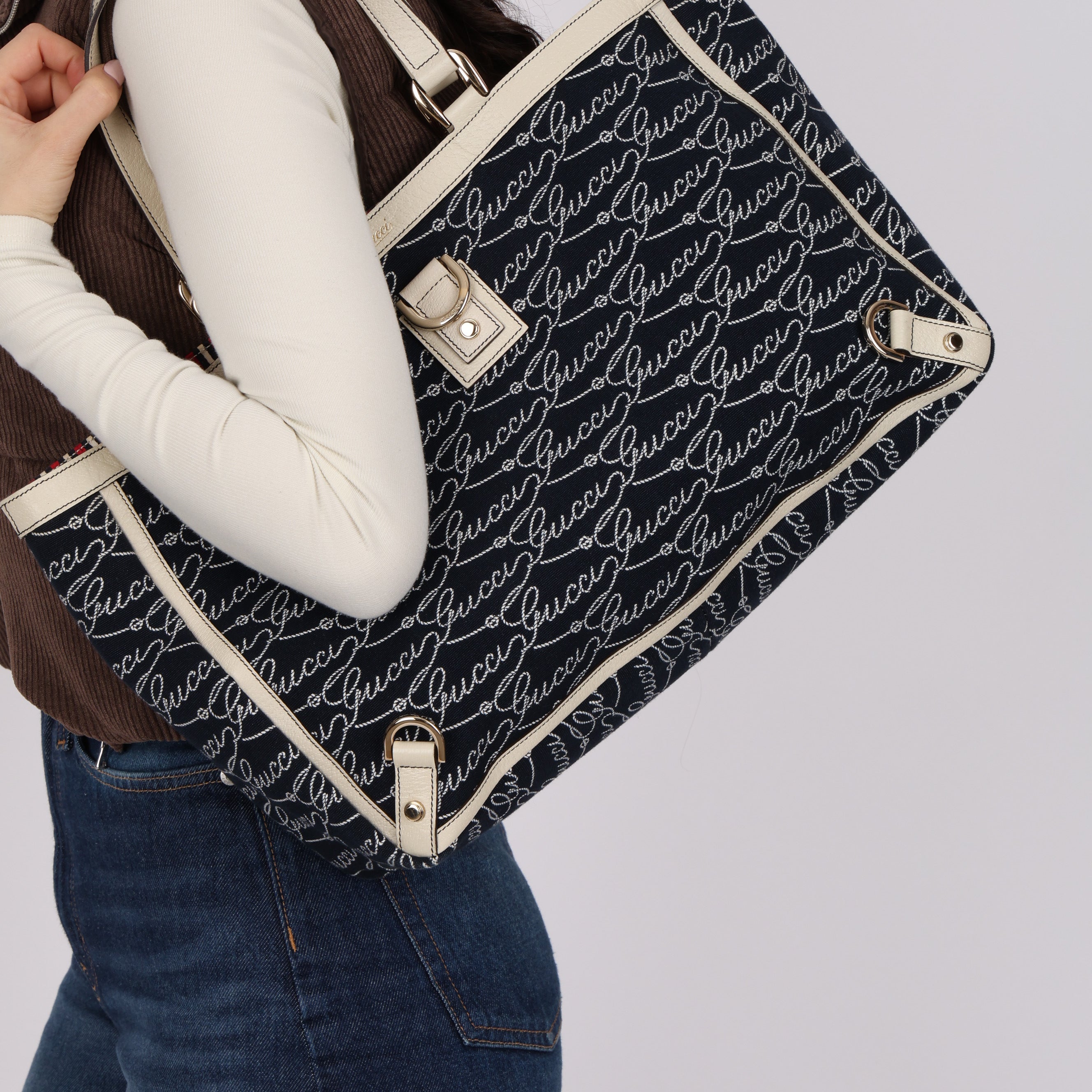Gucci Denim Navy Abbey D-Ring Tote