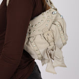 Rare Loewe Creme Suede Studded Medicine Shoulder Bag