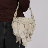 Rare Loewe Creme Suede Studded Medicine Shoulder Bag