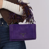 Prada Purple Scamosciata Suede Fringe Shoulder Bag
